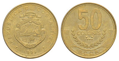 Коста-Рика 50 колонов 1999 KM 231.1 алюминиевая бронза 4642-933