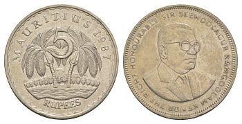 Маврикий 5 рупий 1987 Сивусагур Рамгулам KM 56 медно-никель 4179-1121