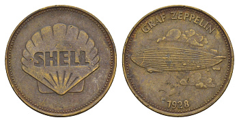 Франция жетон Shell - Человек в полете - Граф Цеппелин, 1928 г. 1969 диаметр 26 мм, вес 5 гр Kooij RS011.8c сталь плакированная латунью 4656-331