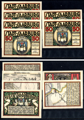 Саарбург (Пруссия, Рейн) полный набор из 6 нотгельдов (50 пфеннигов) 1922 Mehl Grabowski 1156.1 бумага UNC (пресс) 7556-65-3-2