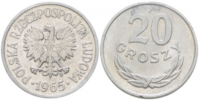 ПОЛЬША 20 ГРОШЕЙ 1965 MW KM A47 алюминий 1526-1034