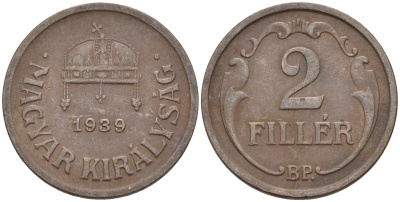 Венгрия 2 филлера 1939 BP KM 506 бронза 4115-1213