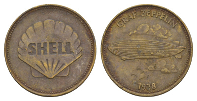 Франция жетон Shell - Человек в полете - Граф Цеппелин, 1928 г. 1969 диаметр 26 мм, вес 5 гр Kooij RS011.8c сталь плакированная латунью 4656-331