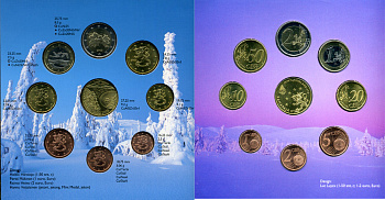 Финляндия евронабор из 8 монет + жетон 2003 золотодобытчики, официальный набор в оригинальном буклете  биметалл  UNC  7-5-6-04