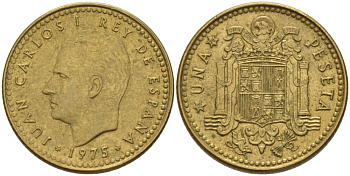 Испания 1 песета 1975 (78) Хуан Карлос I (1975-2014) KM 806 алюминиевая бронза 4609-734