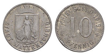 Ваттеншайд 10 пфеннигов 1919 Funck 579.4, Men18 32900.4 железо 4659-344