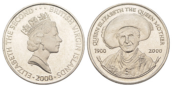 Британские Виргинские острова 1 доллар 2000 100 лет со дня рождения Королевы-Матери KM 172 медно-никель BU 1521-443