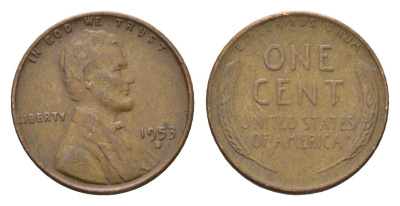 США 1 цент 1953 D, Линкольн KM 132 бронза 4674-715