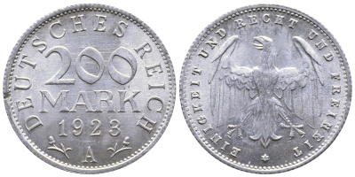 ГЕРМАНИЯ 200 МАРОК 1923 A KM 35, J. 304 алюминий 4380-446