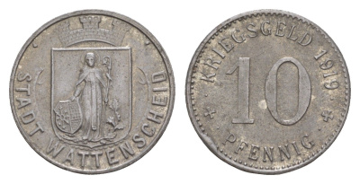 Ваттеншайд 10 пфеннигов 1919 Funck 579.4, Men18 32900.4 железо 4659-344
