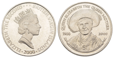 Британские Виргинские острова 1 доллар 2000 100 лет со дня рождения Королевы-Матери KM 172 медно-никель BU 1521-443