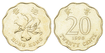 Гонконг 20 центов 1998 KM 67 никель латунь UNC 4701-236