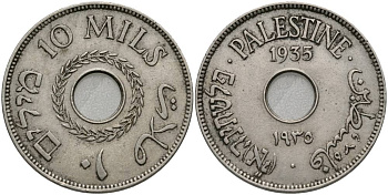 Израиль, Палестина 10 милсов 1935 Британская администрация KM 4 медно-никель 27-1147