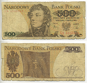 Польша 500 злотых 1982 Тадеуш Костюшко Pick 145 d бумага 7553-18-1