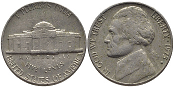 США 5 ЦЕНТОВ 1975 D, ДЖЕФФЕРСОН KM А192 медно-никель 31-632