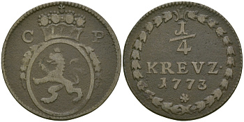 Пфальц, Зульцбах 1/4 крейцера 1773 KM 142(C2) медь 99-817