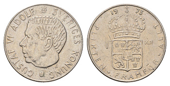 Швеция 1 крона 1973 U, Густав VI Адольф (1950-1973) KM 826a медь плакированная медно-никелем 183-227