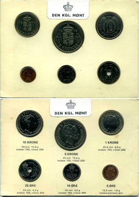 Дания набор из 6 монет 1979 Маргрете II, официальный, в картонном буклете KM MS 24 UNC 4-4-1-9