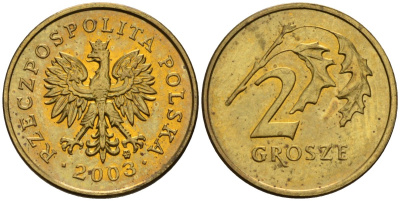 Польша 2 гроша 2003 MW KM 277, Parchimowicz 702j латунь 4580-523