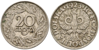 Польша 20 грошей 1923 Y 12 никель 4596-536