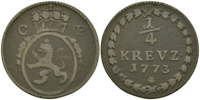 Пфальц, Зульцбах 1/4 крейцера 1773 KM 142(C2) медь 99-817