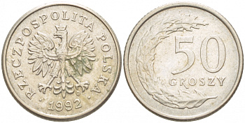 Польша 50 грошей 1992 MW KM 281, Parchimowicz 706c медно-никель 4532-452