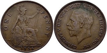 Великобритания 1 пенни 1935 Георг V (1910-1936) КМ 838, Spink 4055 бронза 4178-1011
