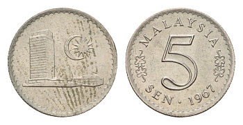 Малайзия 5 сенов 1967 KM 2 медно-никель UNC 4588-417