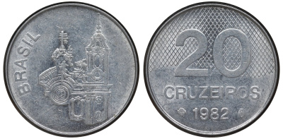 Бразилия 20 крузейро 1982 собор KM 593.1 нержавеющая сталь 4146-1032