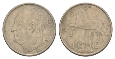 Норвегия 1 крона 1964 Улаф V (1957-1991) KM 409 медно-никель 4635-644