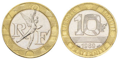 Франция 10 франков 1989 KM 964 биметалл UNC 4628-1044