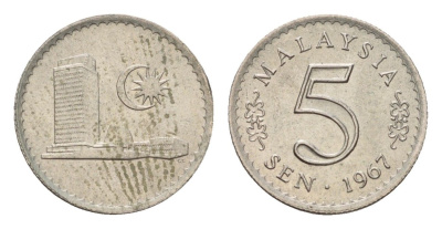 Малайзия 5 сенов 1967 KM 2 медно-никель UNC 4588-417