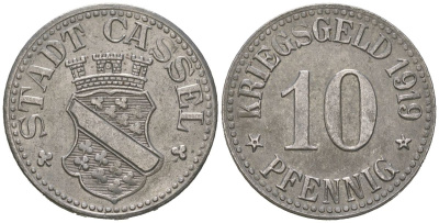 Кассель 10 пфеннигов 1919 Funck 78.5, Men05 4315.1, Men18 5479.1 железо 105-741