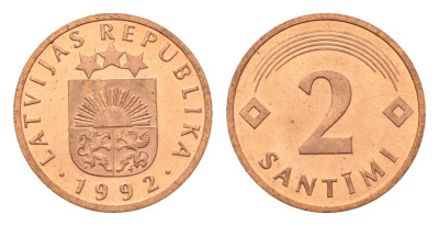 Латвия 2 сантима 1992 KM 21 сталь плакированная медью UNC 4689-939