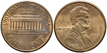 США 1 ЦЕНТ 2003 D, ЛИНКОЛЬН KM 201b цинк плакированный медью 4396-466
