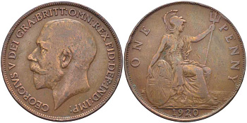 Великобритания 1 пенни 1920 Георг V (1910-1936) KM 810, Spink 4051 бронза 115-211