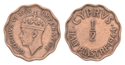 Кипр 1/2 пиастра 1944 KM 22a бронза 4647-736