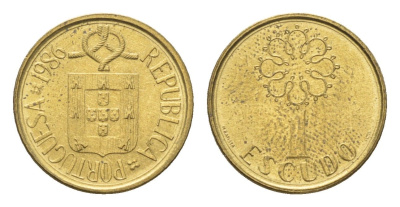 Португалия 1 эскудо 1986 KM 631 никель латунь UNC 4679-535