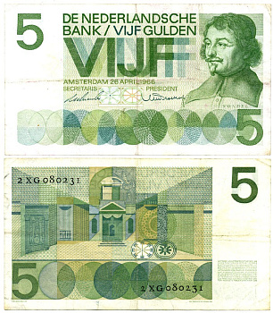 Нидерланды 5 гульденов 1966 Йост ван ден Вондел Pick 90 b бумага 7116-2-1
