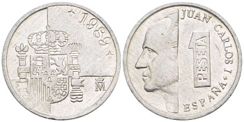 ИСПАНИЯ 1 ПЕСЕТА 1989 ХУАН КАРЛОС I (1975-) KM 832 алюминий 214-111