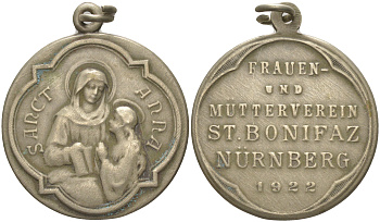 Германия медаль 1922 Святой Бонифаций в Нюренберге, 26 мм, 5,9 гр латунь 189-123