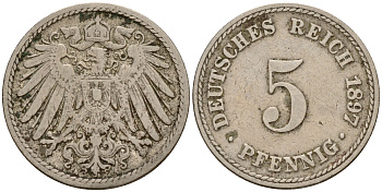Германия 5 пфеннигов 1897 A J.12, KM 11 медно-никель    4598-1121