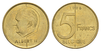 Бельгия 5 франков 1996 Belgique KM 189 алюминиевая бронза 4648-1122