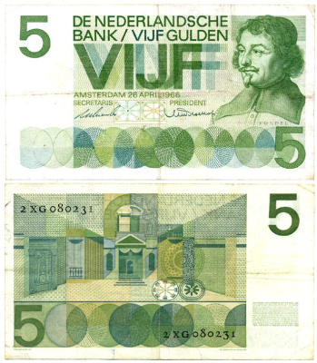 Нидерланды 5 гульденов 1966 Йост ван ден Вондел Pick 90 b бумага 7116-2-1