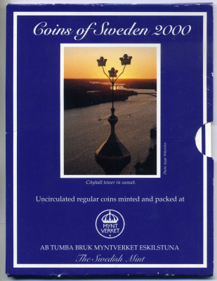 Швеция набор из 4 монет + медаль 2000 в оригинальном картонном буклете, Карл XVI Густав (1973- ) KM MS 105 UNC 4-4-1-37