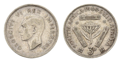 ЮАР 3 пенса 1944 Георг VI (1936-1952) KM 26 серебро 4549-424