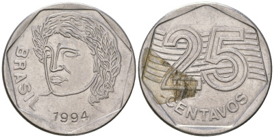 Бразилия 25 сентаво 1994 KM 634 нержавеющая сталь 4641-424
