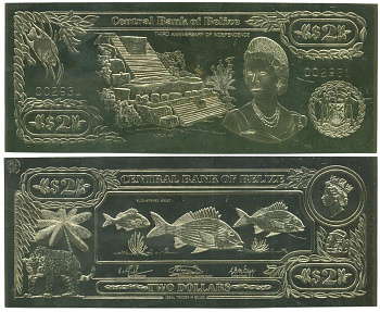 Белиз 2 доллара 1984 серия для коллекционеров, рыбы голубые золото, бумага UNC (пресс) 000-00-00