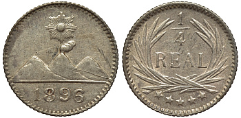 Гватемала 1/4 реала 1896 5 звезд, Испанское правление KM 162 серебро 116-915