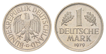 ФРГ 1 марка 1979 G KM 110, J. 385 медно-никель UNC 3856-643